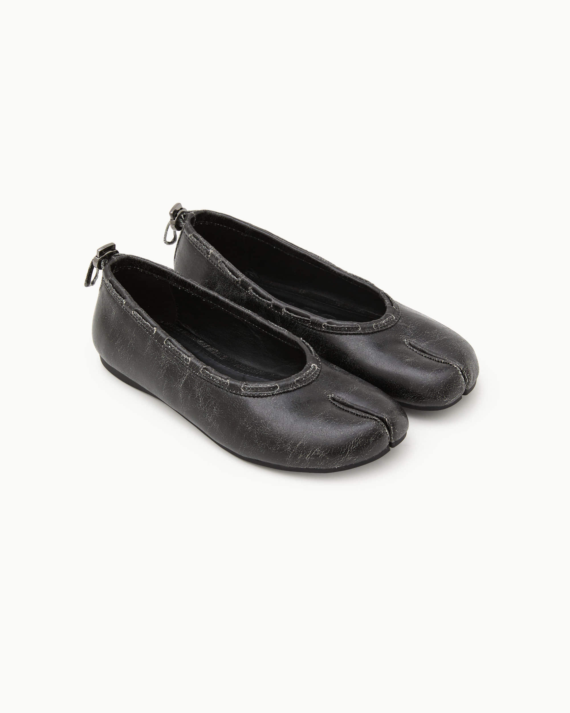 【PAES】Leather String Vintage Flat  [ White / Black ]
