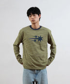 【niceghostclub】 STRIPE 3STAR TEE [ charcoal / green ]