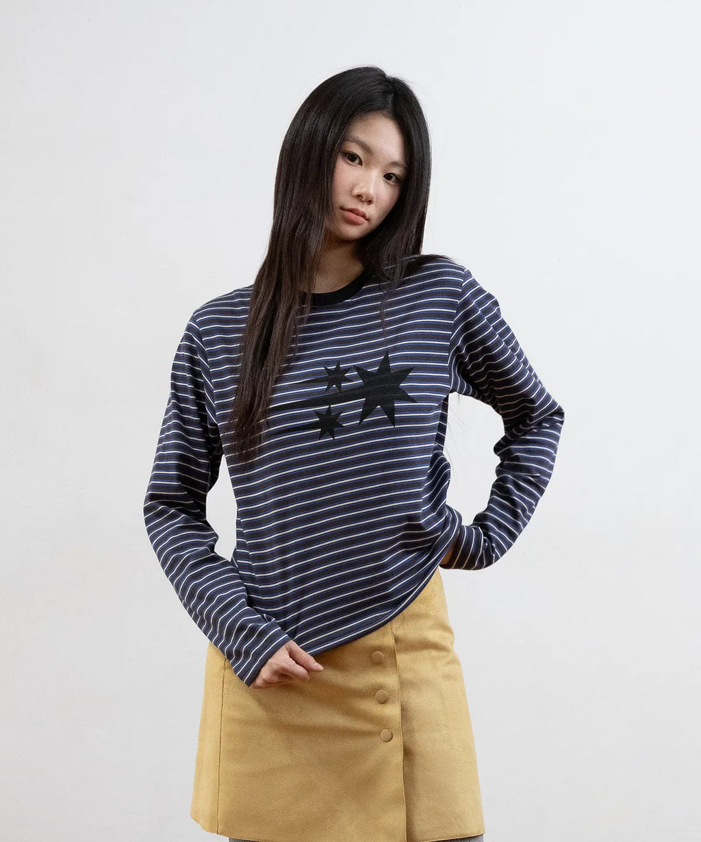 【niceghostclub】 STRIPE 3STAR TEE [ charcoal / green ]