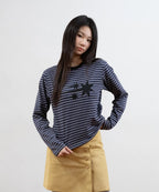 【niceghostclub】 STRIPE 3STAR TEE [ charcoal / green ]