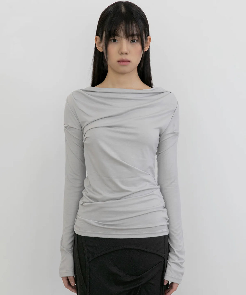 【Flare up】Drape Long Sleeve [Black / Grey]