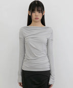 【Flare up】Drape Long Sleeve [Black / Grey]