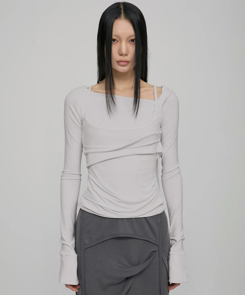 【Flare up】Layered Bustier Long Sleeve [Black / Grey / Charcoal / White]