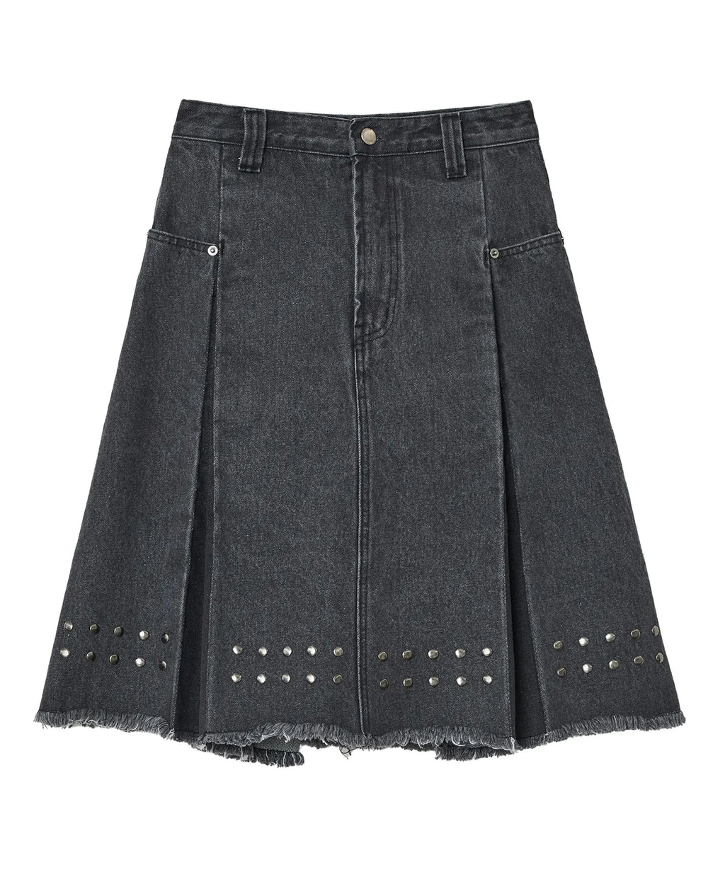 【typeservice】Stud Denim Panel Skirt [ Black ]