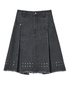 【typeservice】Stud Denim Panel Skirt [ Black ]