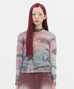 【typeservice】Sunset Eye Mesh Top [ Orange ]