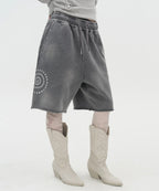 【typeservice】 Washed Hotfix Shorts [Charcoal]