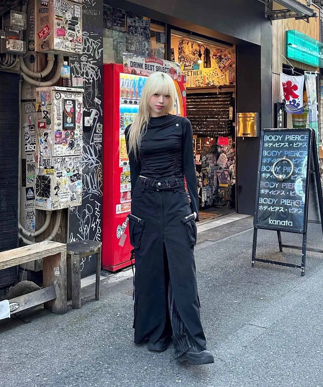 【Flare up】Hooded High Neck Long Sleeve [Charcoal / Black]