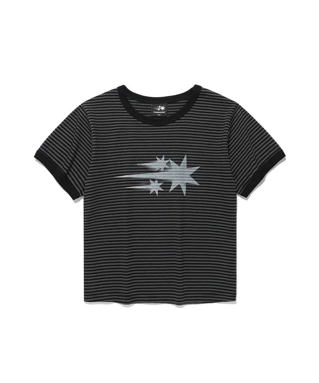 【niceghostclub】 stripe rush 3star ringer crop tee [ black / navy ]