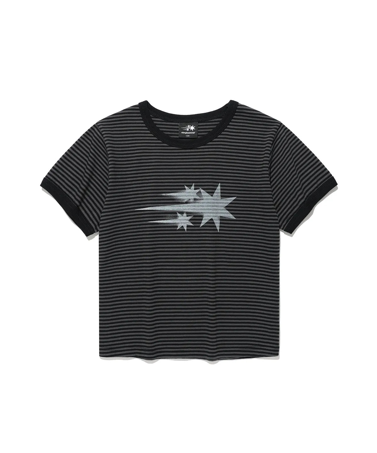【niceghostclub】 stripe rush 3star ringer crop tee [ black / navy ]
