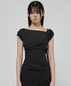【Flare up】 Layered Bustier T-shirt [4 colors]