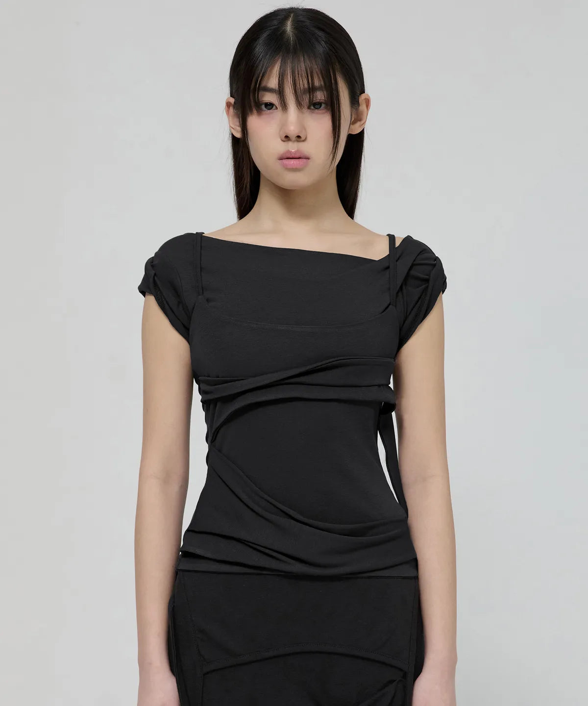 【Flare up】 Layered Bustier T-shirt [4 colors]