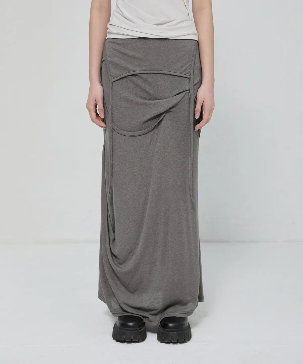 【Flare up】Asymmetrical Draped Long Skirt - 3 colors