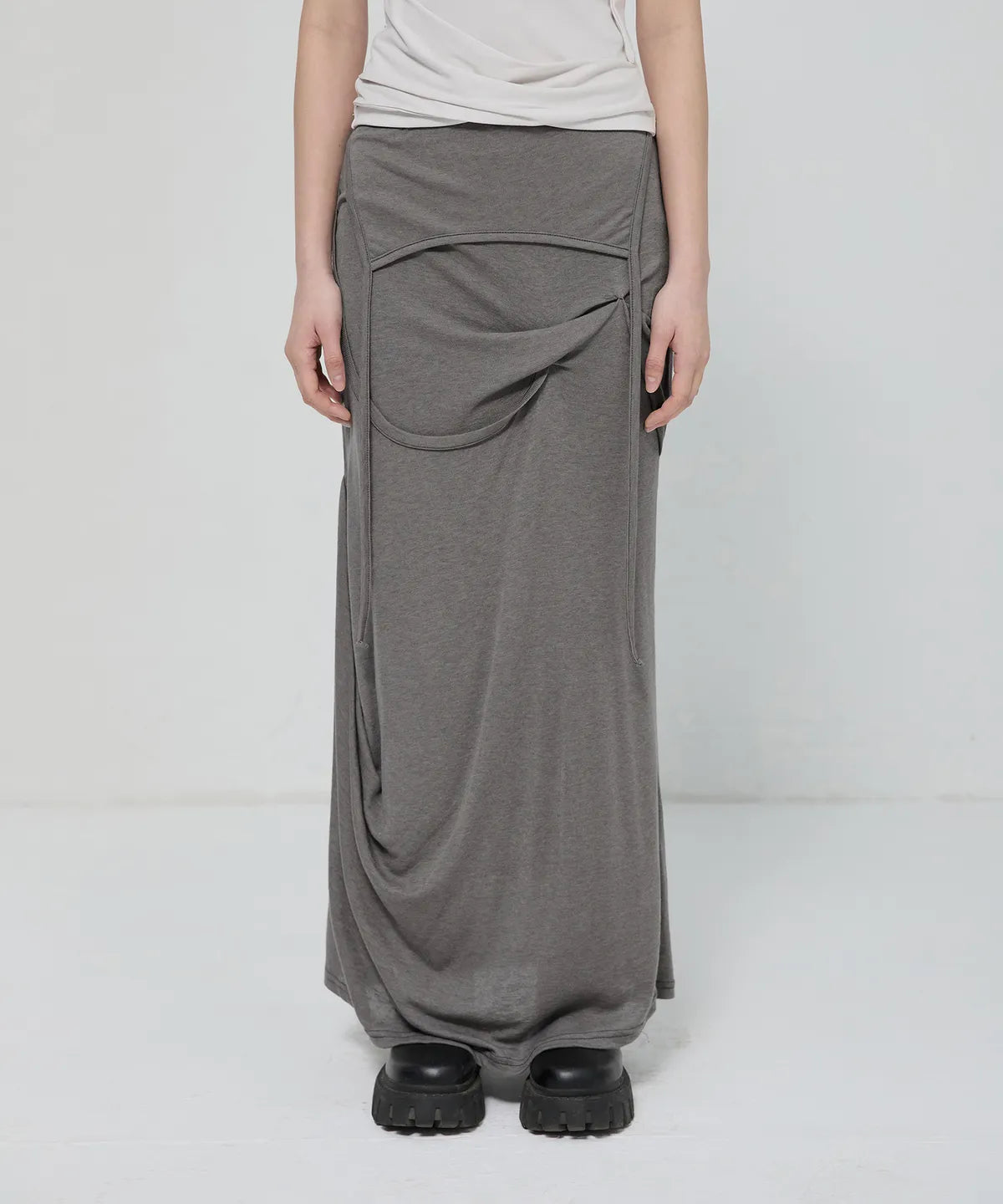 【Flare up】Asymmetrical Draped Long Skirt - 3 colors