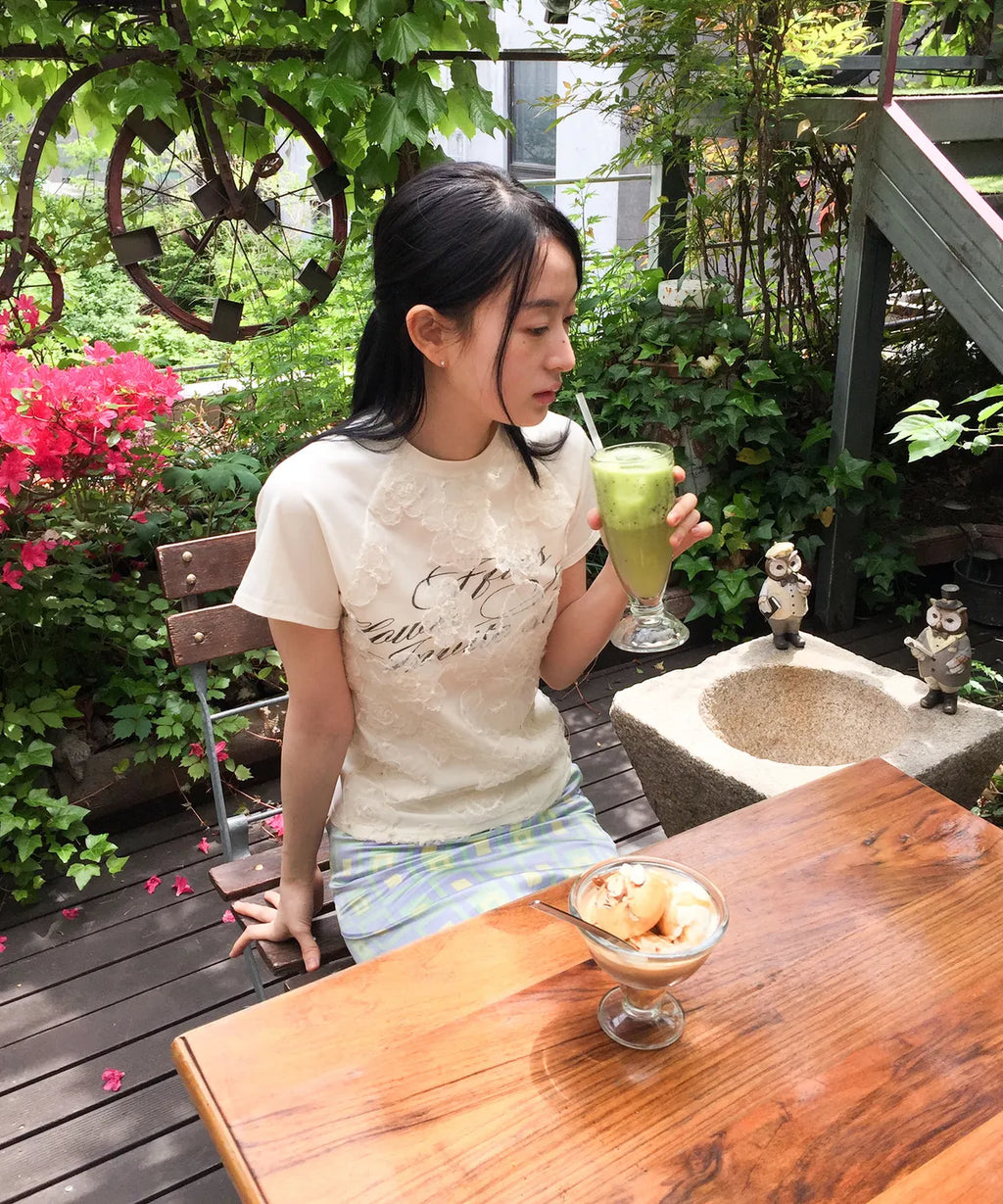 【niceghostclub】FFATS flower shop layered tee [ ivory ]