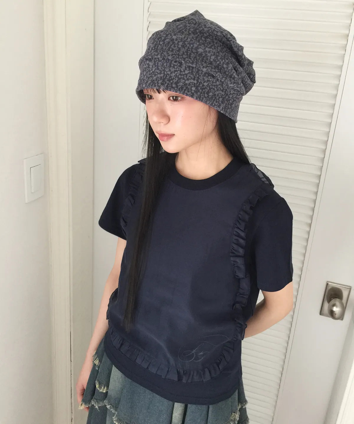 【niceghostclub】  】FFATS flower turban beanie [ navy / black ]