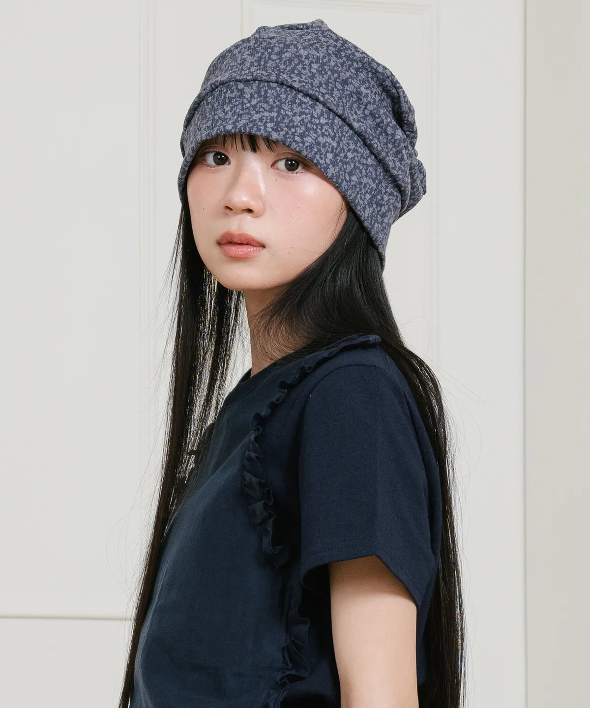 【niceghostclub】  】FFATS flower turban beanie [ navy / black ]