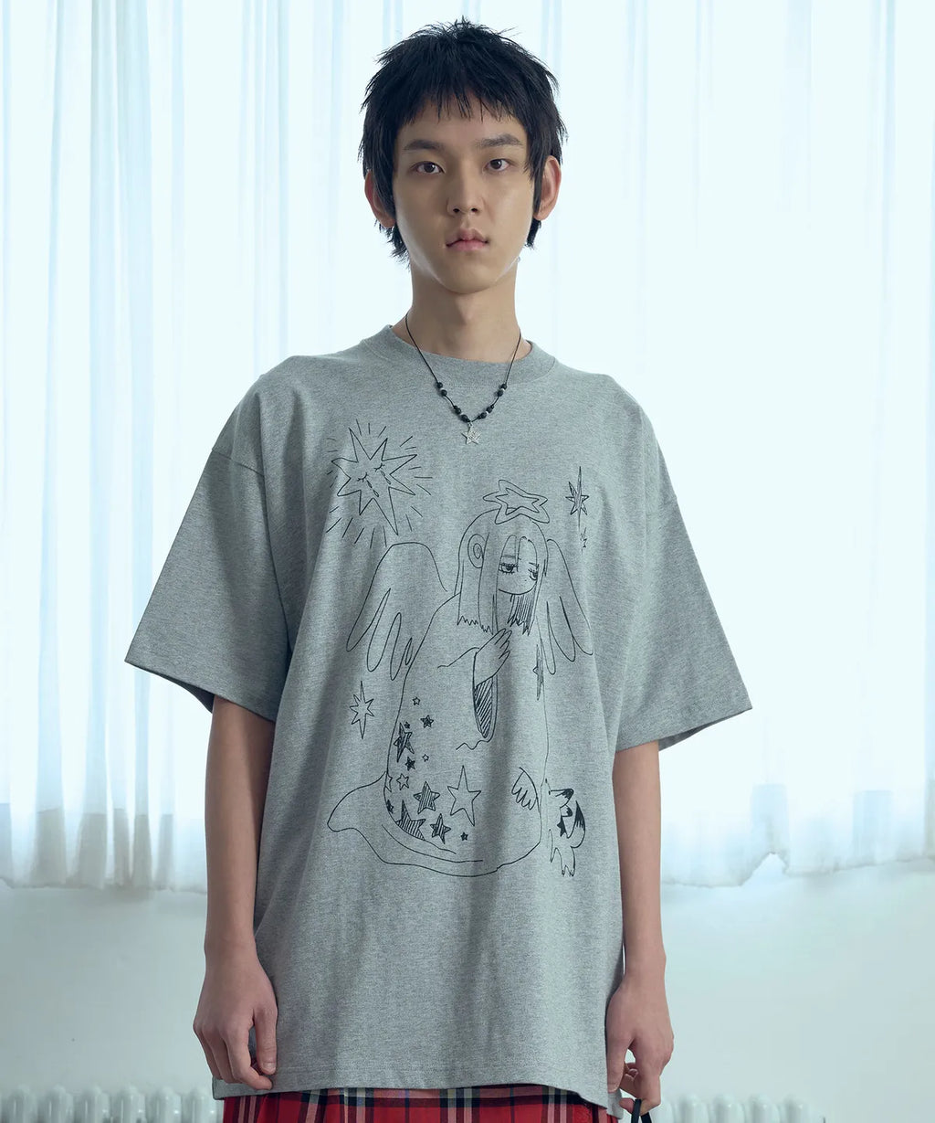 【niceghostclub】praying angel big big tee [ grey ]