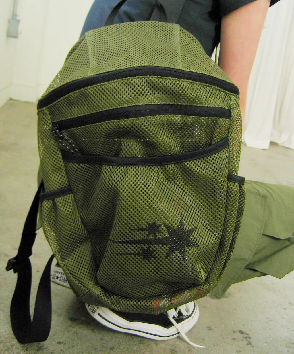【niceghostclub】  】mesh backpack [ khaki / black ]