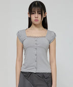 【Flare up】Lace Sleeve Top [Black / White / Gray]