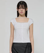 【Flare up】Lace Sleeve Top [Black / White / Gray]