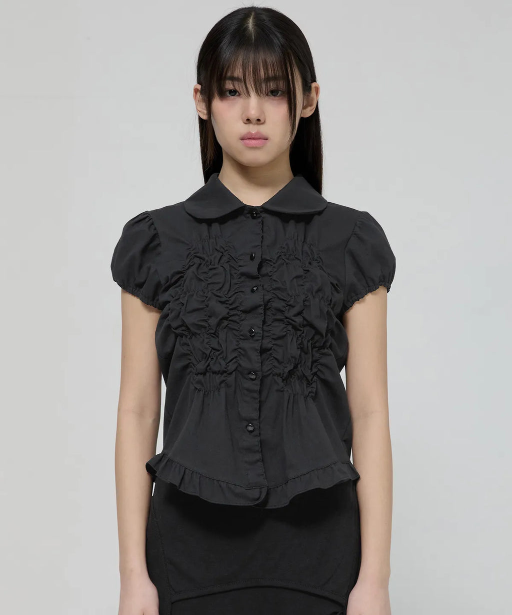 【Flare up】Cloud Puff Blouse [Black / White]