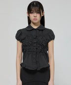 【Flare up】Cloud Puff Blouse [Black / White]