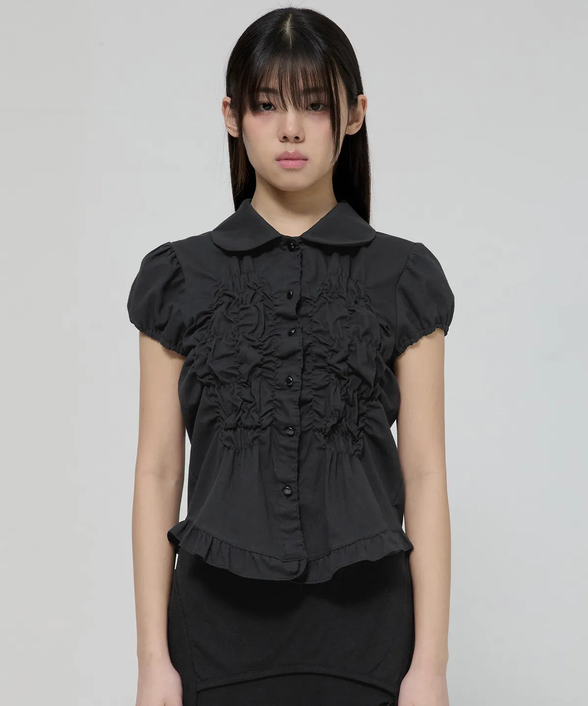 【Flare up】Cloud Puff Blouse [Black / White]