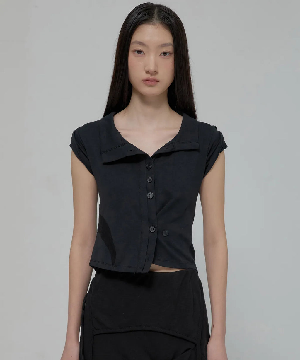 【Flare up】Paneled Half Shirts [Black / Gray]