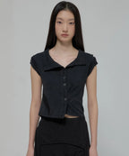 【Flare up】Paneled Half Shirts [Black / Gray]