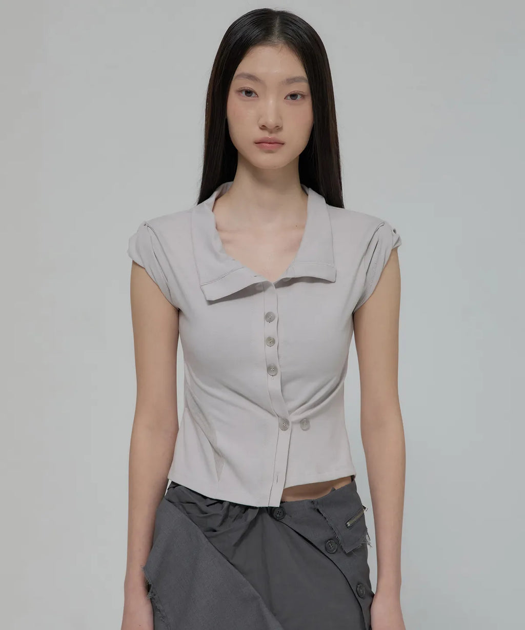 【Flare up】Paneled Half Shirts [Black / Gray]