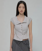【Flare up】Paneled Half Shirts [Black / Gray]