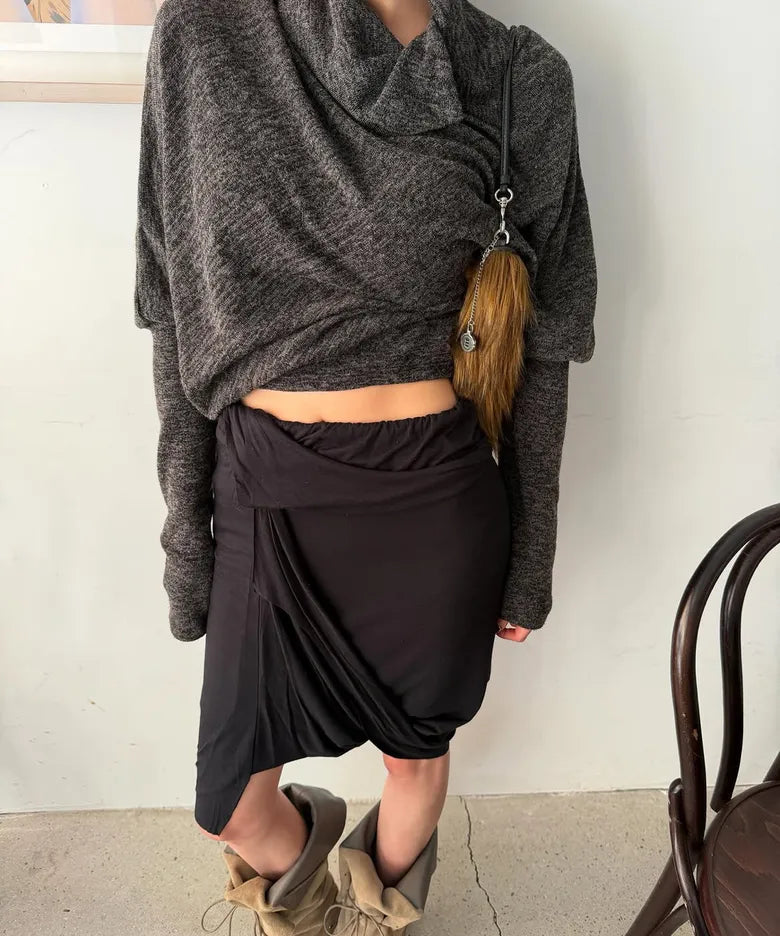 【Flare up】Knit Asymmetrical Long Sleeve - 3 colors