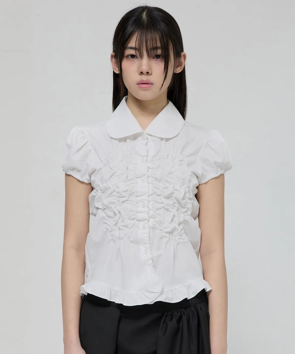 【Flare up】Cloud Puff Blouse [Black / White]