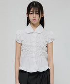 【Flare up】Cloud Puff Blouse [Black / White]
