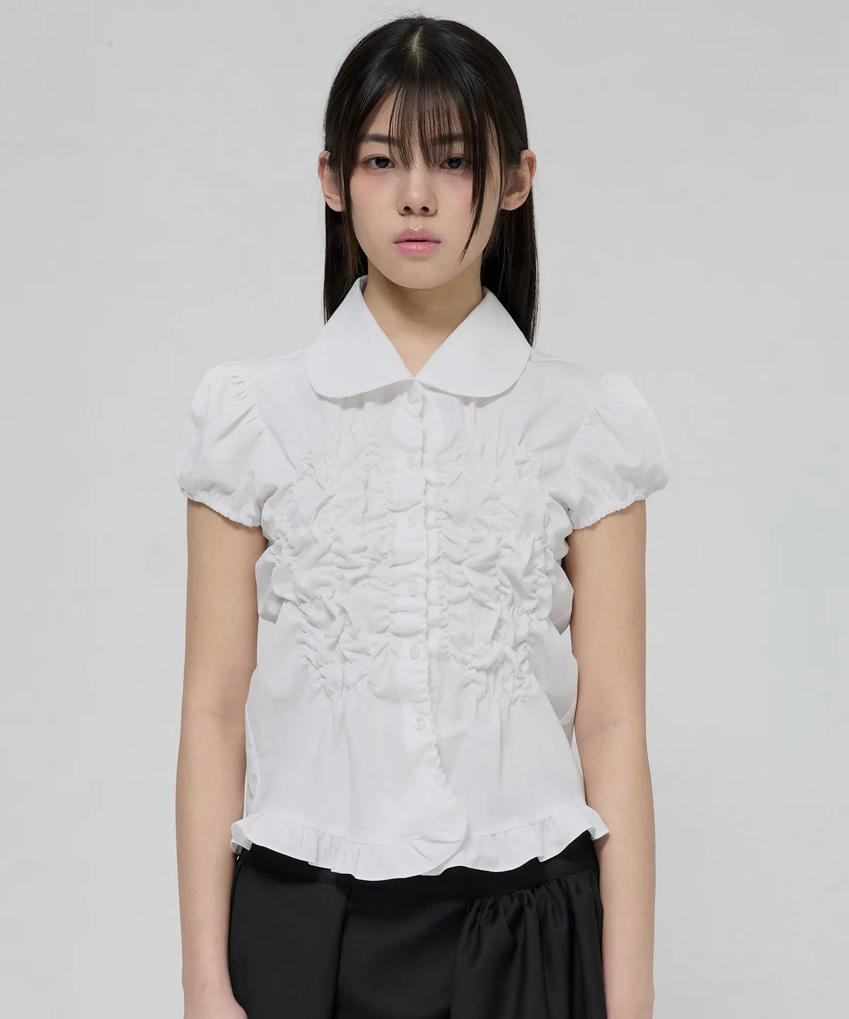 【Flare up】Cloud Puff Blouse [Black / White]