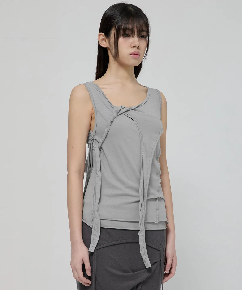 【Flare up】3-Layered Braided Sleeveless [Black / White / Gray]