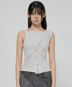 【Flare up】Asymmetric Snap Hoodie [Black / White / Gray]