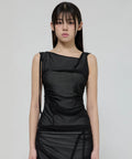 【Flare up】Draped Mesh Layered Sleeveless [Black / Gray]