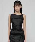 【Flare up】Draped Mesh Layered Sleeveless [Black / Gray]