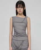 【Flare up】Draped Mesh Layered Sleeveless [Black / Gray]