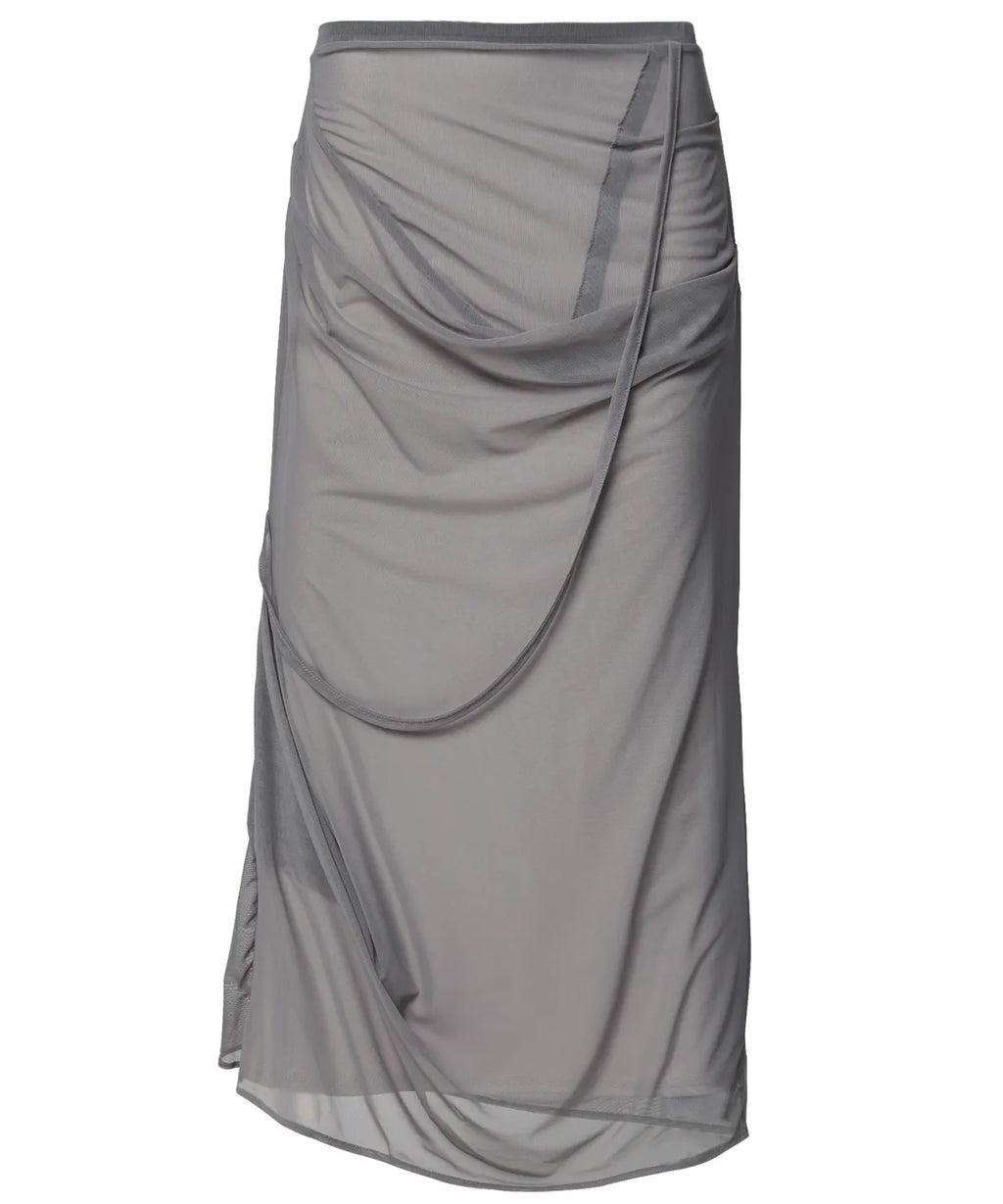 【Flare up】Draped Mesh Layered Long Skirt [Black / Gray]