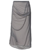 【Flare up】Draped Mesh Layered Long Skirt [Black / Gray]