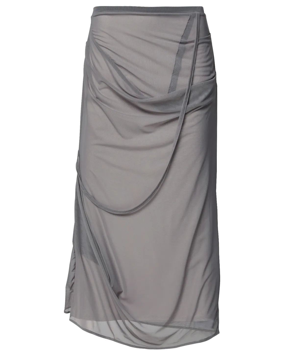 【Flare up】Draped Mesh Layered Long Skirt [Black / Gray]