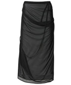 【Flare up】Draped Mesh Layered Long Skirt [Black / Gray]