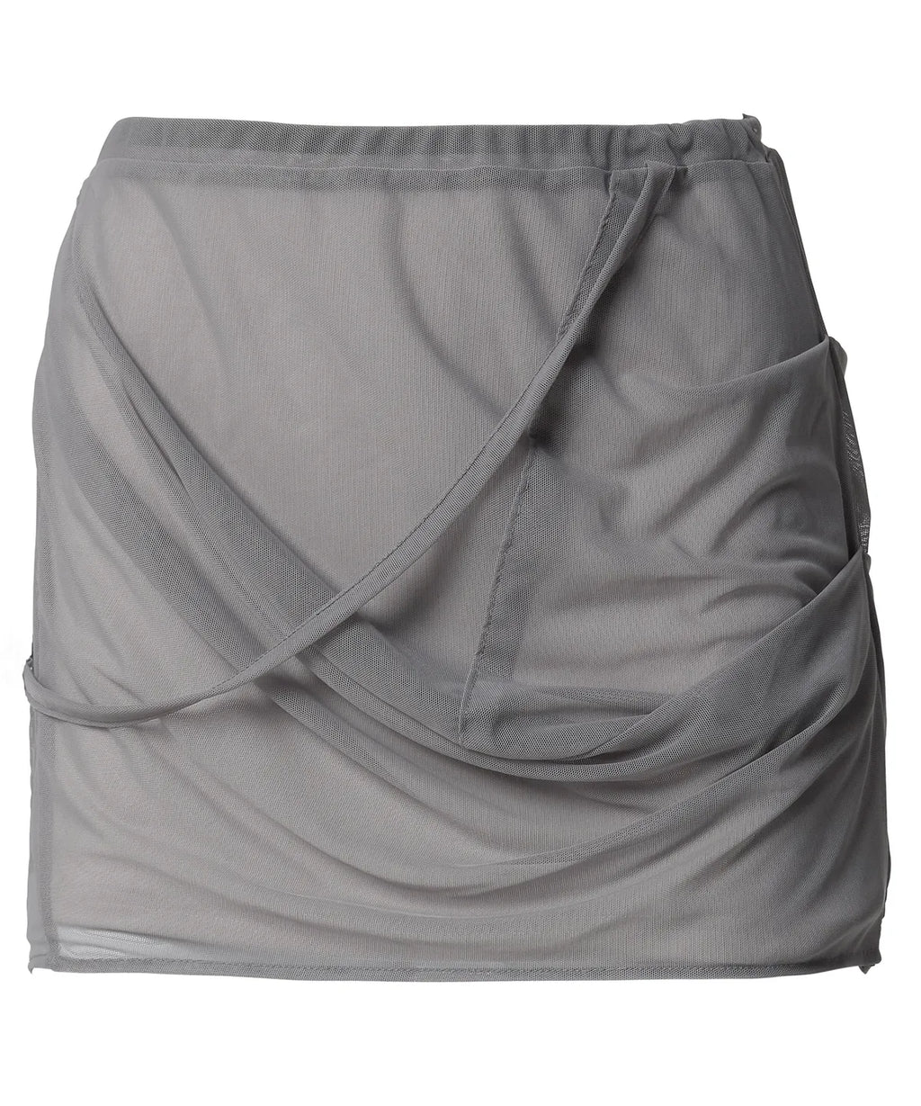 【Flare up】Draped Mesh Layered Mini Skirt [Black / Gray]