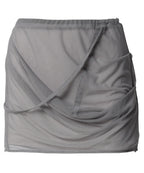 【Flare up】Draped Mesh Layered Mini Skirt [Black / Gray]