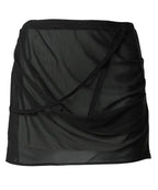 【Flare up】Draped Mesh Layered Mini Skirt [Black / Gray]