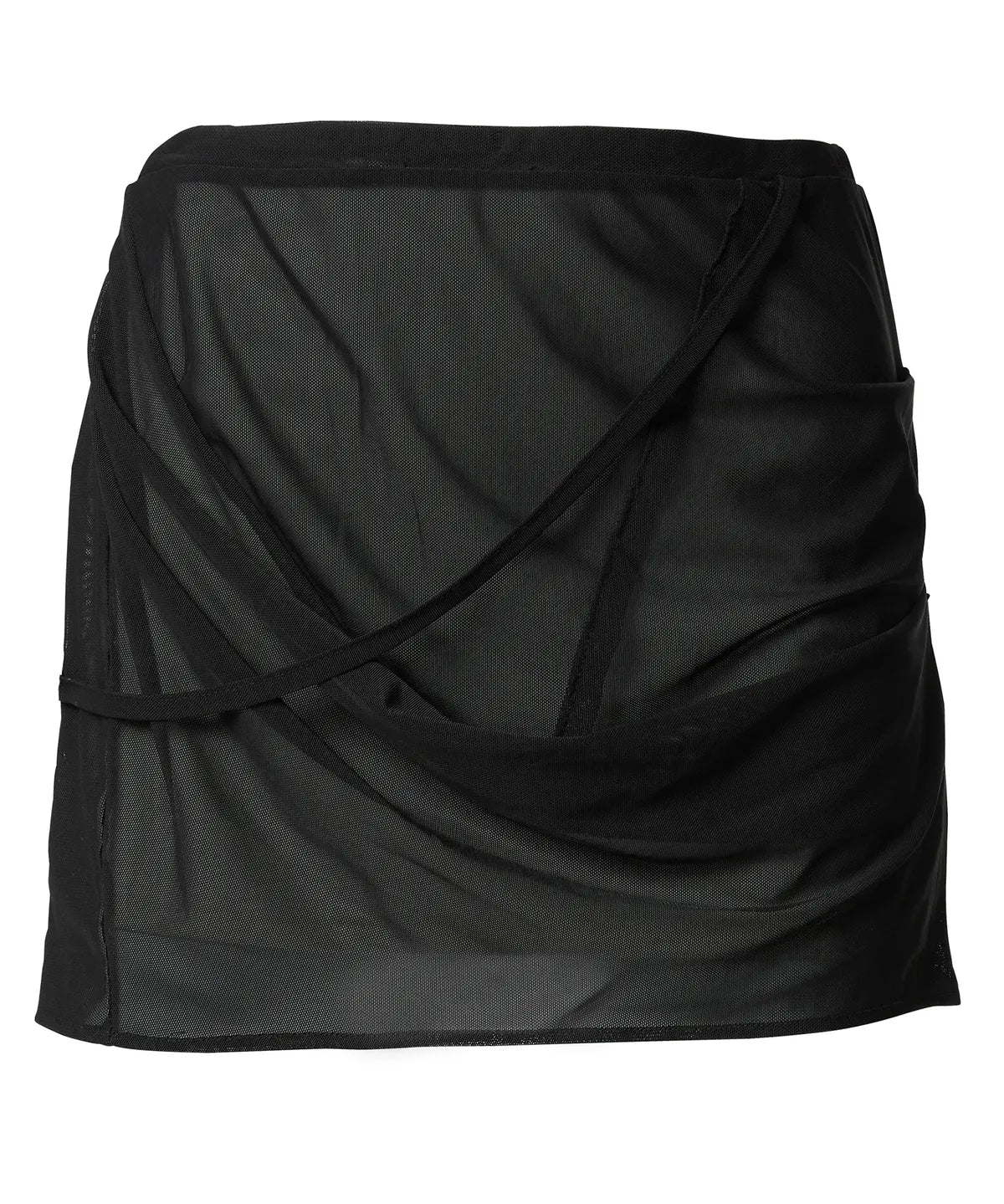 【Flare up】Draped Mesh Layered Mini Skirt [Black / Gray]