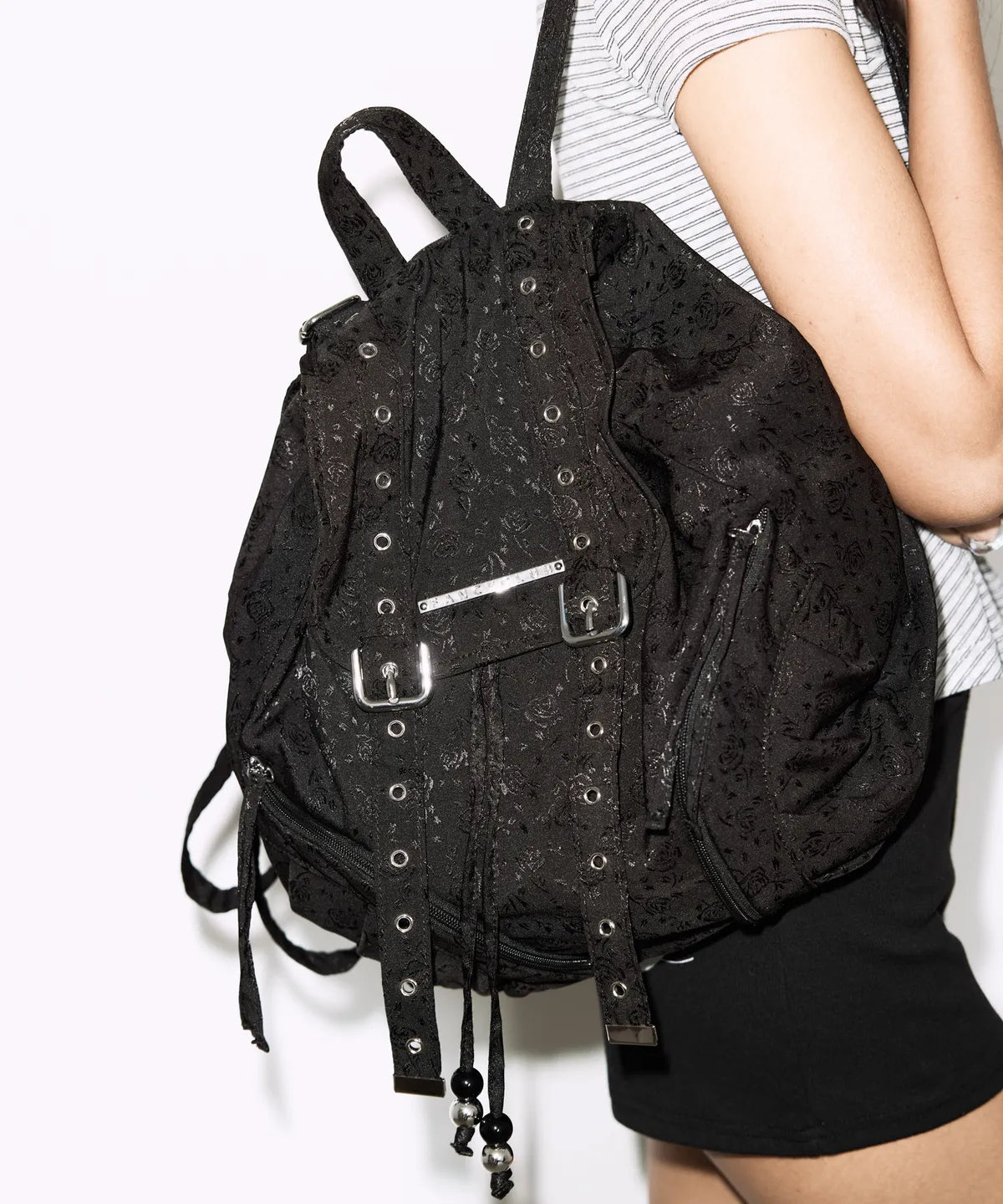 【Fancy Club】SATIN EYELET BACKPACK [White / Black]